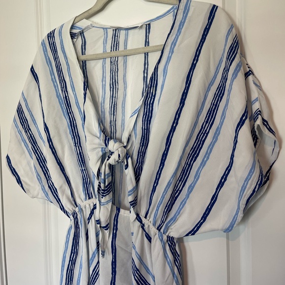 Walker & Wade High Low Swim cover up dress tie front striped blue white - Picture 2 of 8